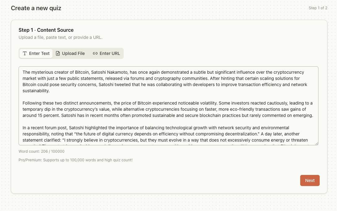 Enter text in any language or upload via URL/document