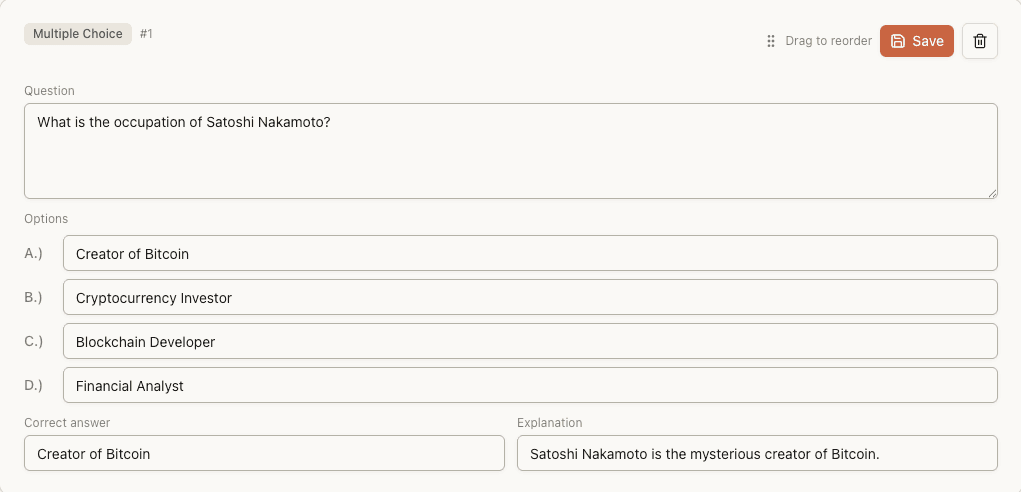 Edit and export the quiz