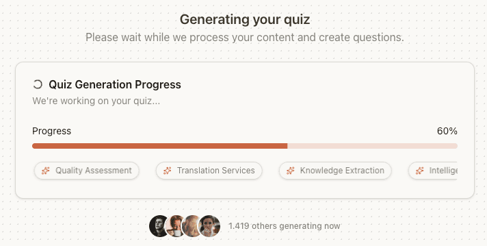 Generation status: monitor quiz creation