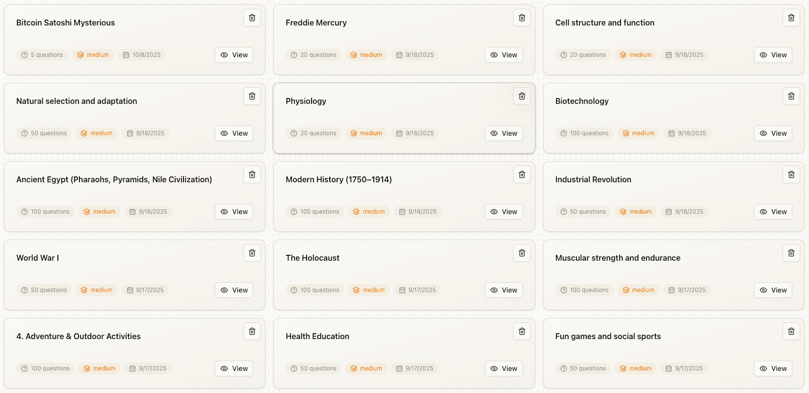 Access all quizzes in the Library